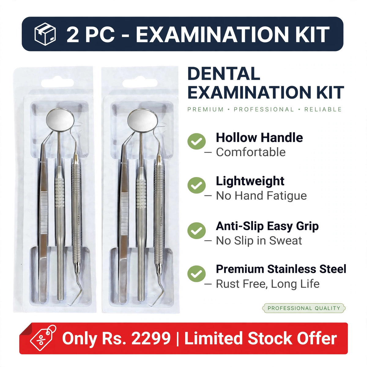 Dental Examination Kit | Hollow Handle Reusable Premium Stainless Steel