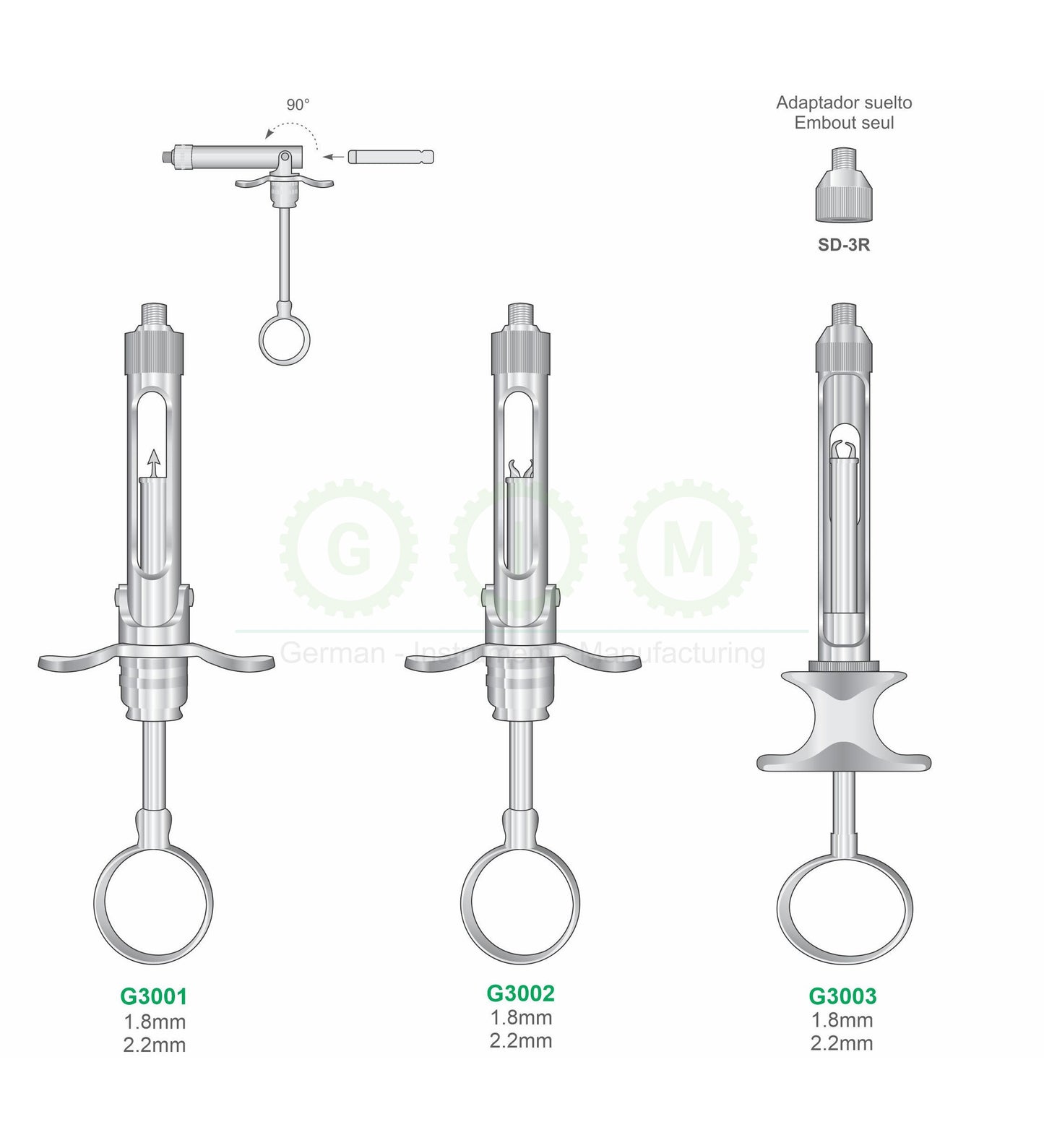 Aspirating Dental Syringes - Self Aspirating & Harpoon Type - Stainless Steel - G3001 / G3002 / G3003 Series