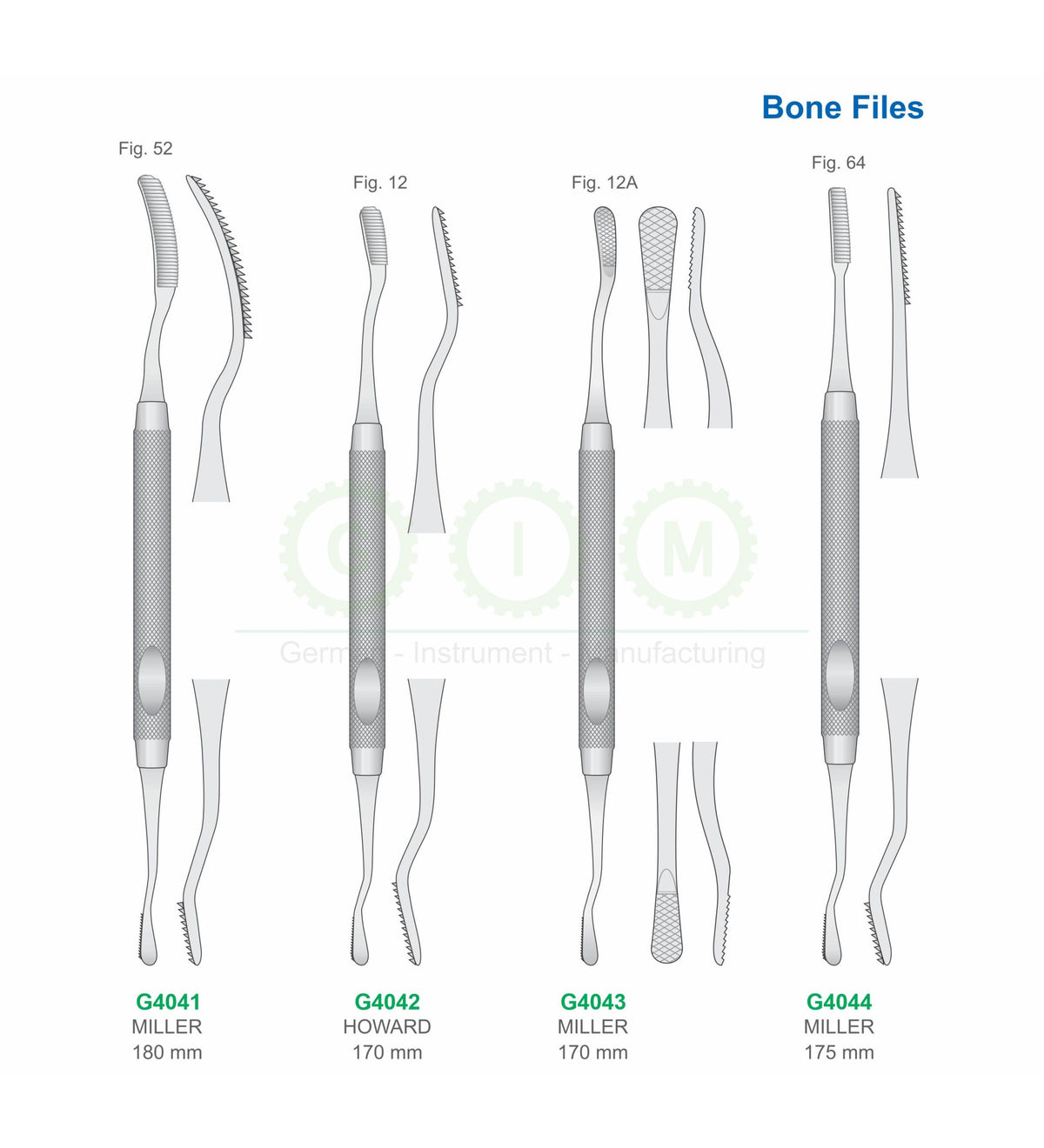 Bone Files Miller and Howard Pattern 170-180mm - G4041 / G4042 / G4043 / G4044