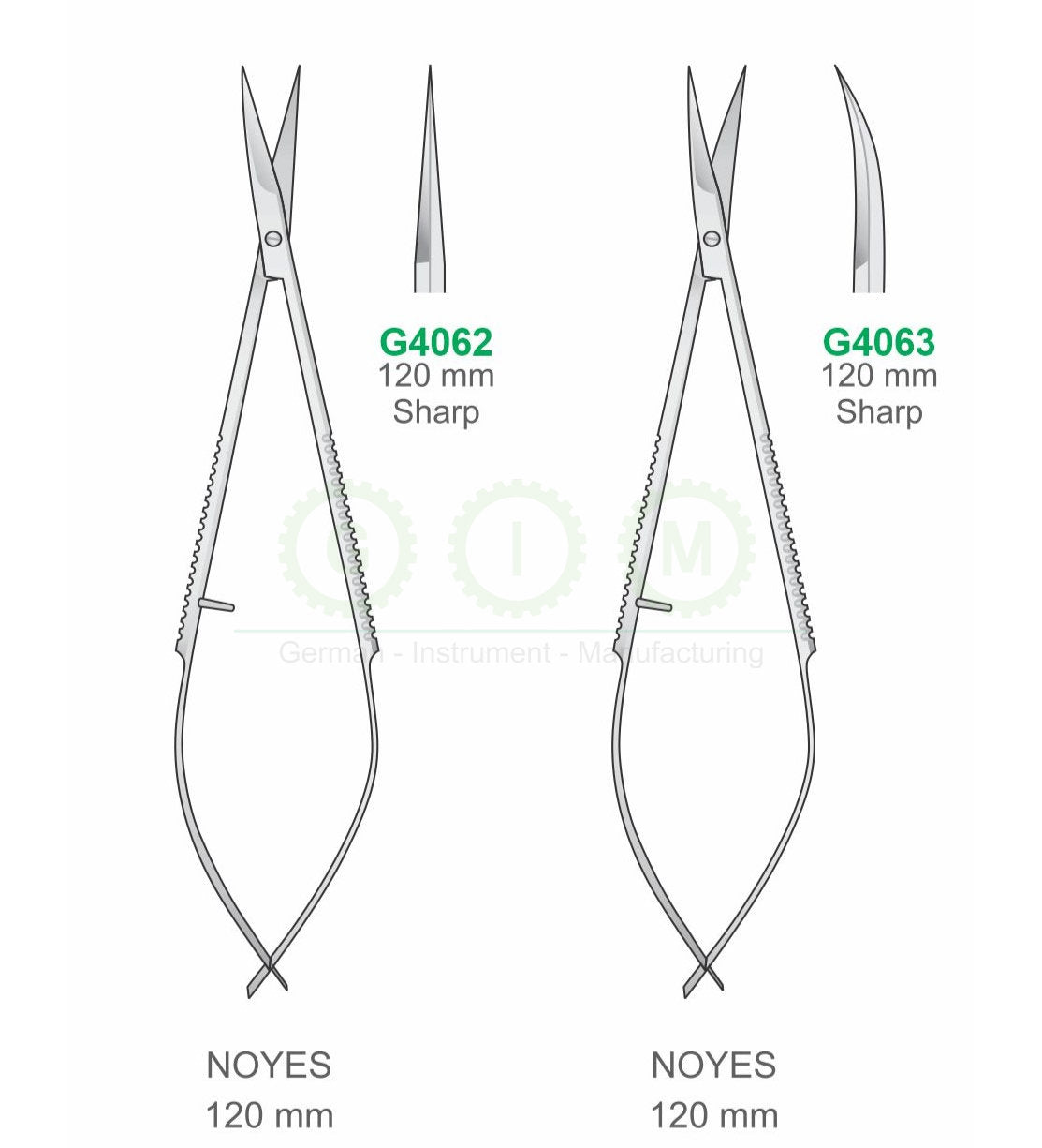 Noyes Surgical Scissors 120mm Sharp Straight and Curved - G4062 / G4063