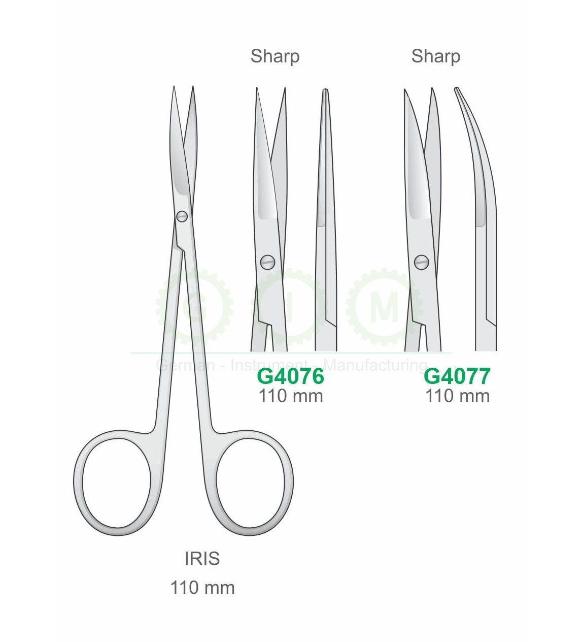 Iris Surgical Scissors 110mm Sharp Straight and Curved - G4076 / G4077