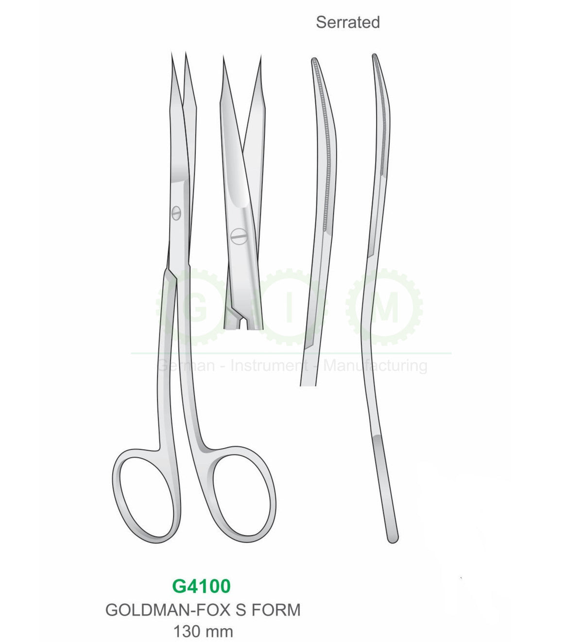 Goldman-Fox Surgical Scissors 130mm S Form Serrated - G4100