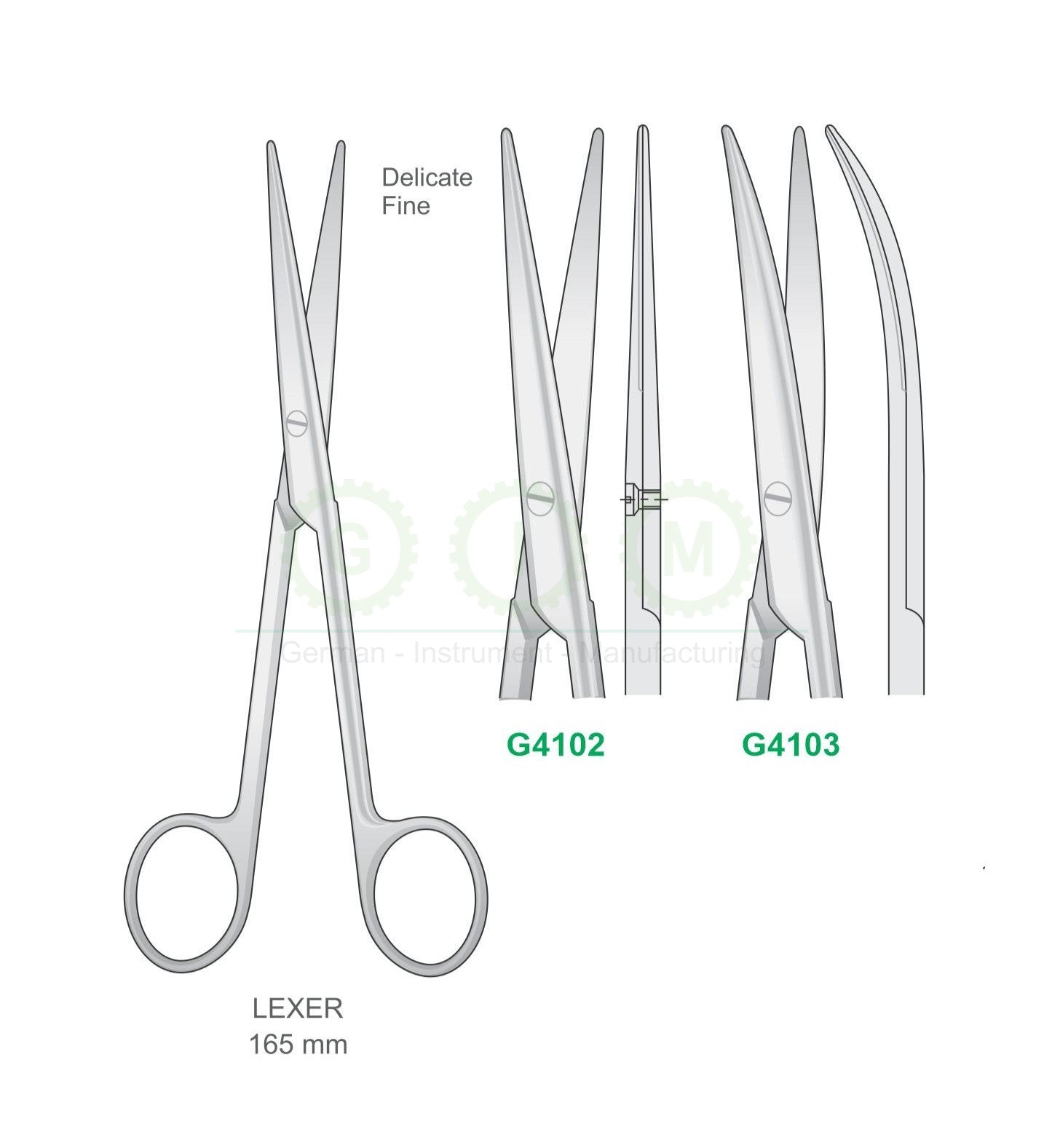 Lexer Surgical Scissors 165mm Delicate Fine Straight and Curved - G4102 / G4103