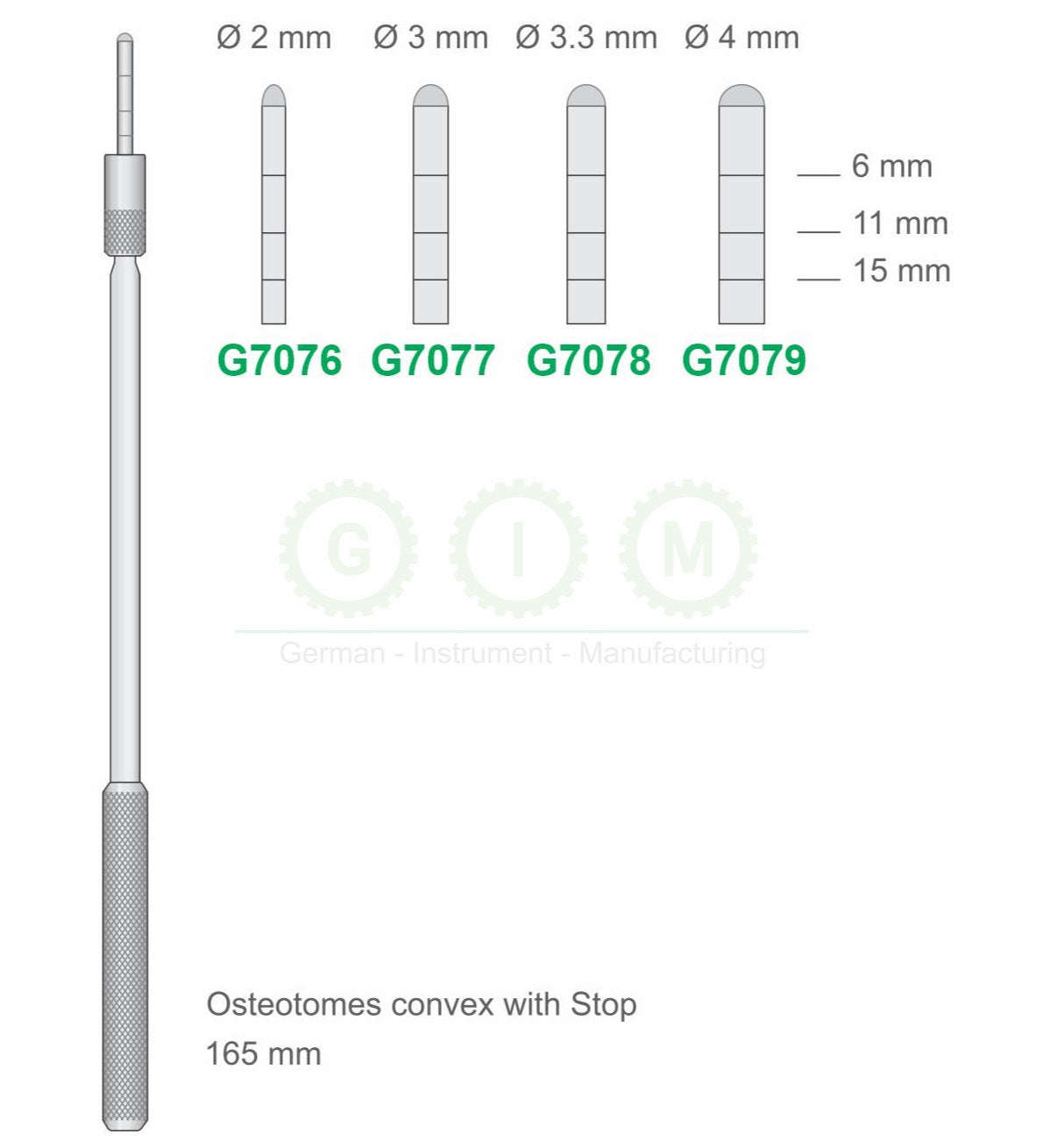 Convex Osteotomes with Stop, 165mm