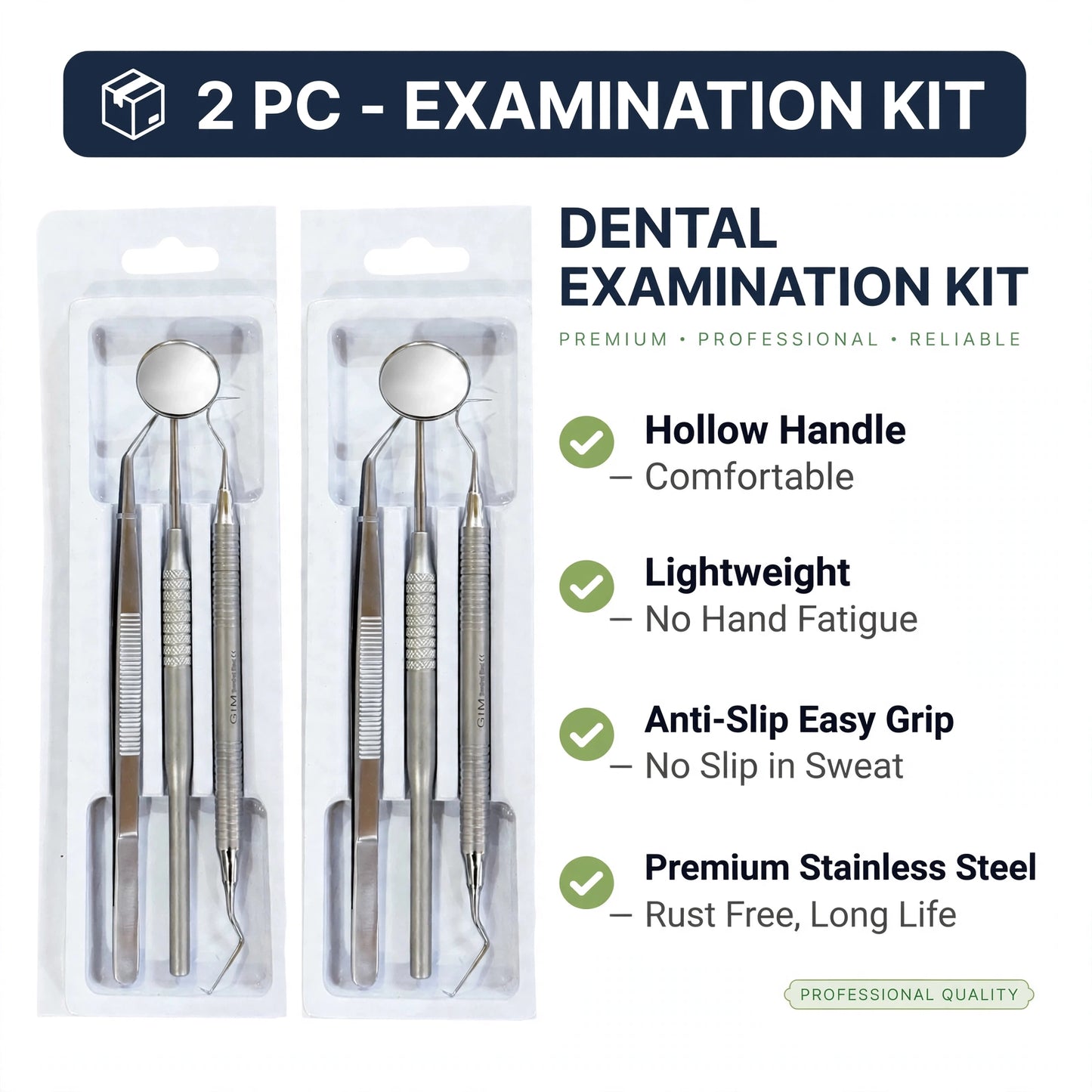 Dental Examination Kit | Hollow Handle Reusable Premium Stainless Steel