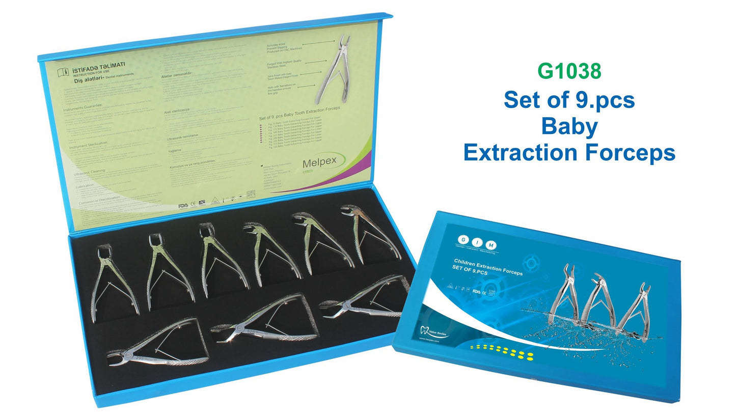 Set of 9 Baby Extraction Forceps G1038 | Pediatric Dental Surgical Instruments Set Pakistan