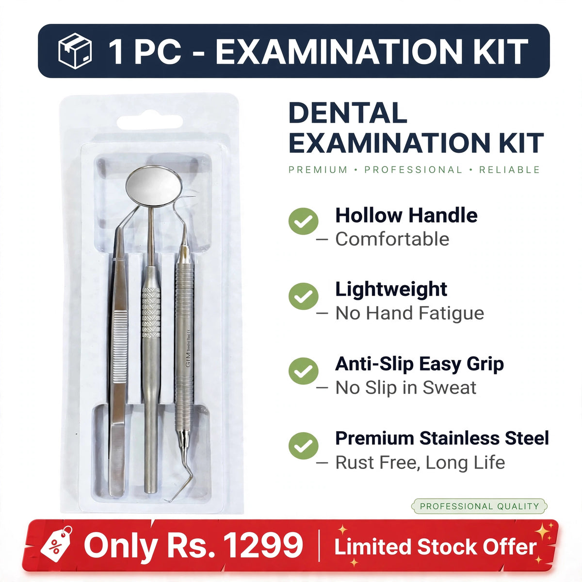 Dental Examination Kit | Hollow Handle Reusable Premium Stainless Steel