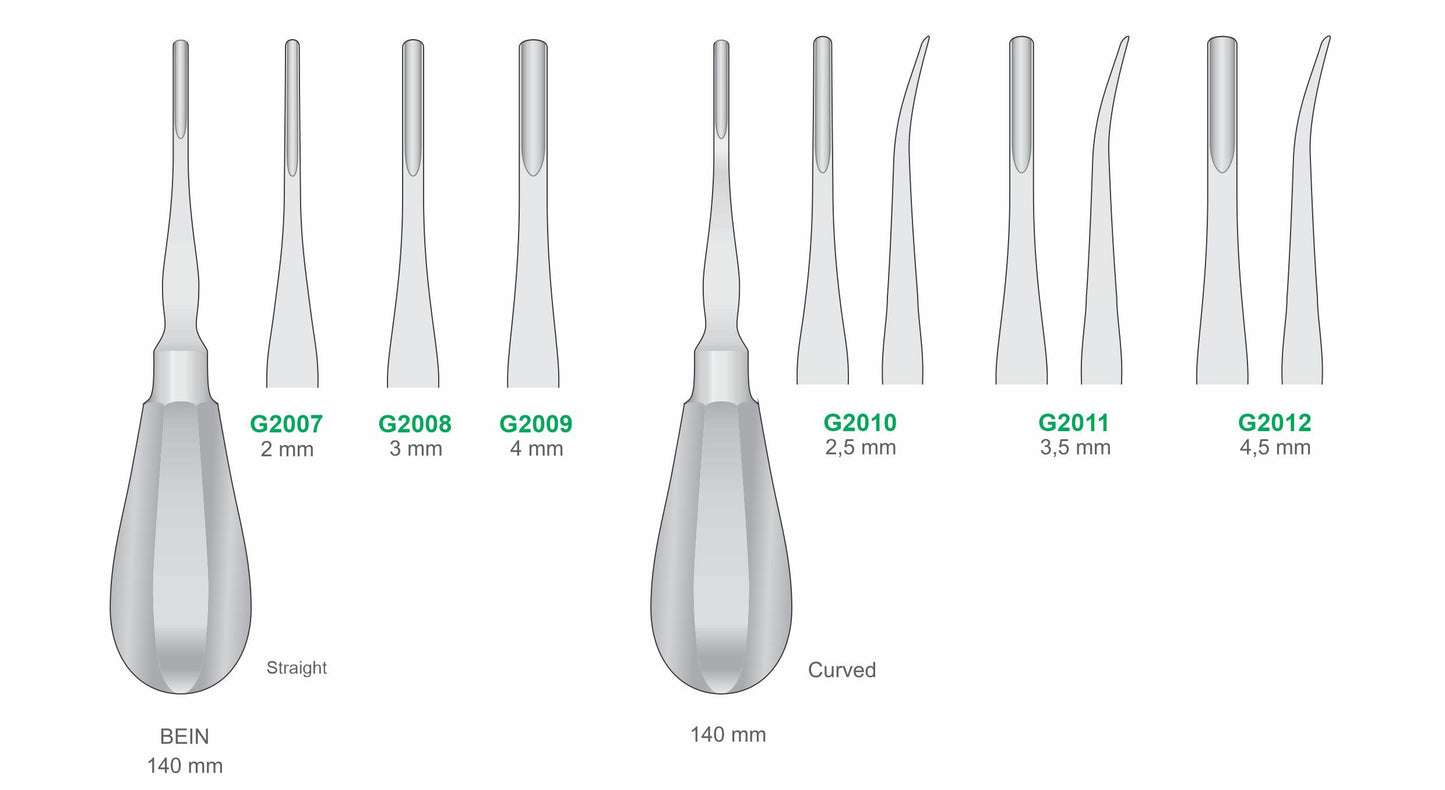 BEIN Straight & Curved Luxators G2007-G2012 | Dental Root Elevator Instruments