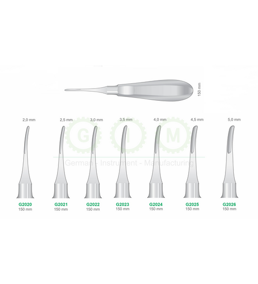 Curved Luxators G2020-G2026 | Dental Root Elevator Instruments