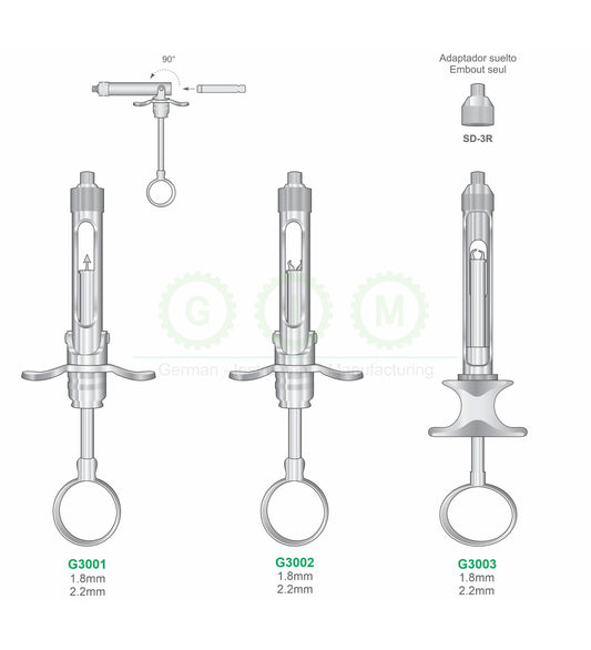Aspirating Dental Syringes - Self Aspirating & Harpoon Type - Stainless Steel - G3001 / G3002 / G3003 Series
