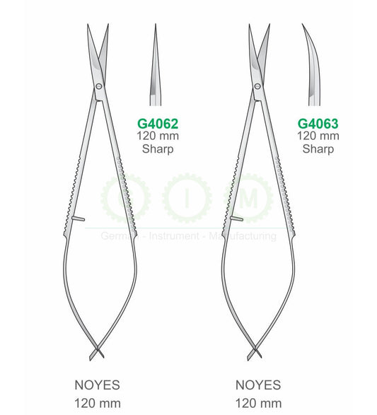 Noyes Surgical Scissors 120mm Sharp Straight and Curved - G4062 / G4063