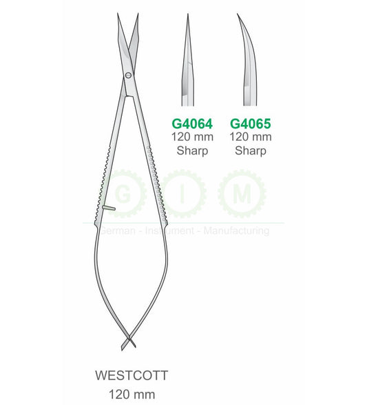 Westcott Surgical Scissors 120mm Sharp Straight and Curved - G4064 / G4065