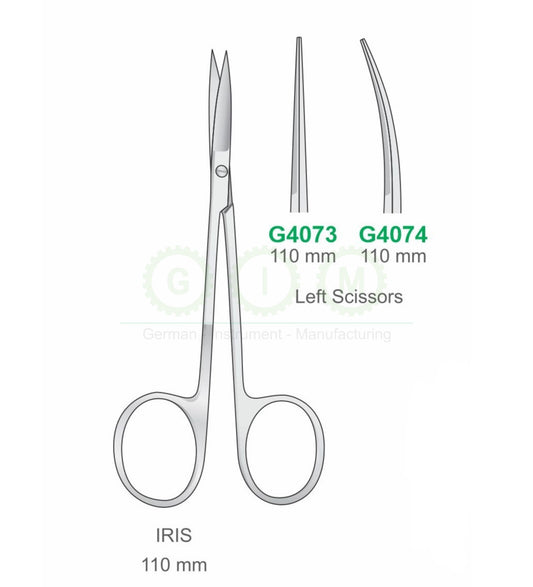 Iris Left Scissors 110mm Straight and Curved - G4073 / G4074