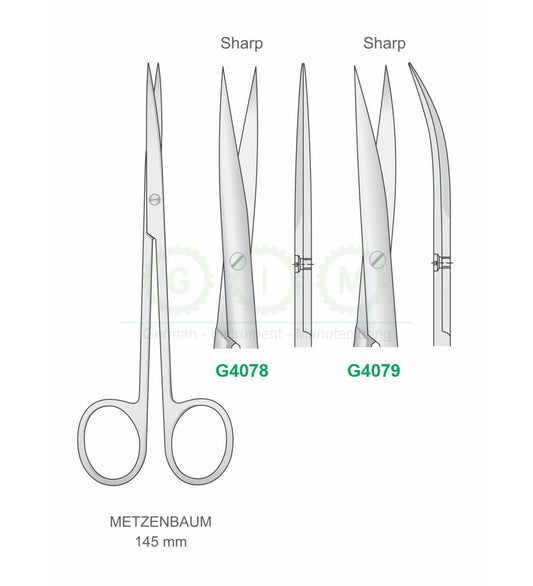 Metzenbaum Surgical Scissors 145mm Sharp Straight and Curved - G4078 / G4079