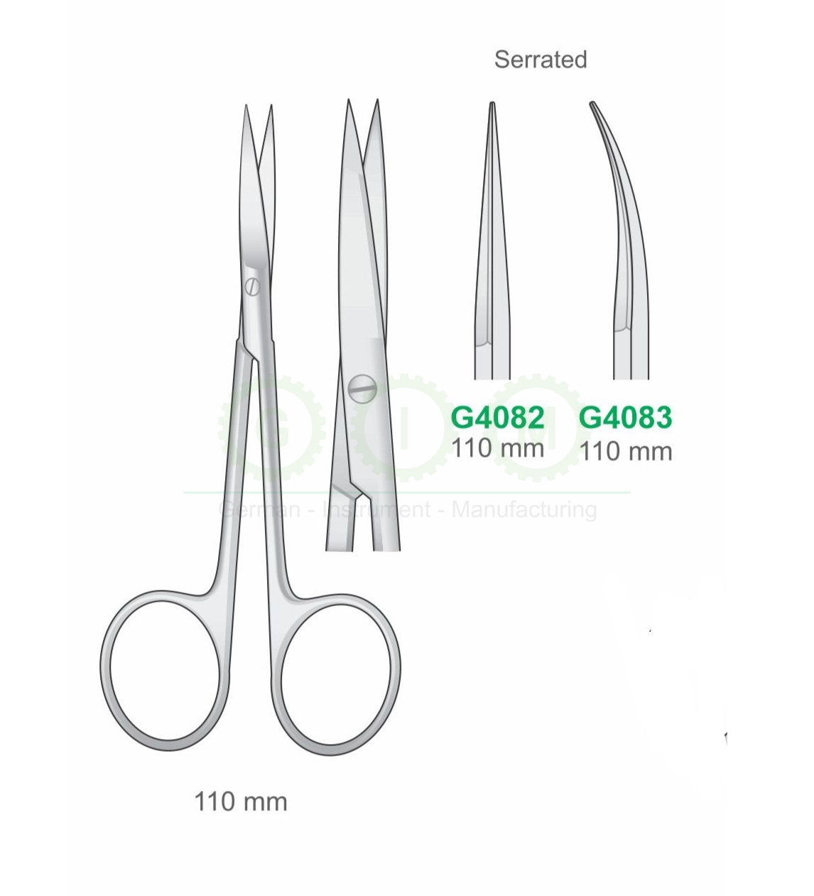 Iris Surgical Scissors 110mm Serrated Straight and Curved - G4082 / G4083