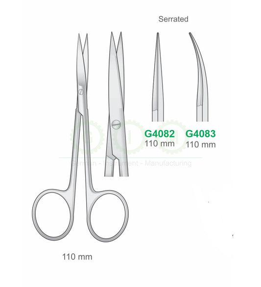 Iris Surgical Scissors 110mm Serrated Straight and Curved - G4082 / G4083