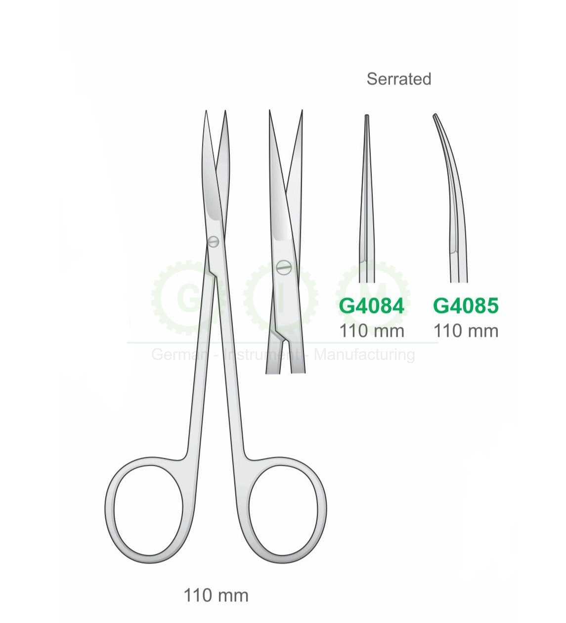Iris Serrated Surgical Scissors 110mm Straight and Curved - G4084 / G4085