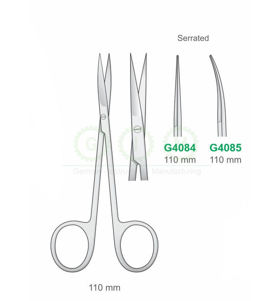 Iris Serrated Surgical Scissors 110mm Straight and Curved - G4084 / G4085