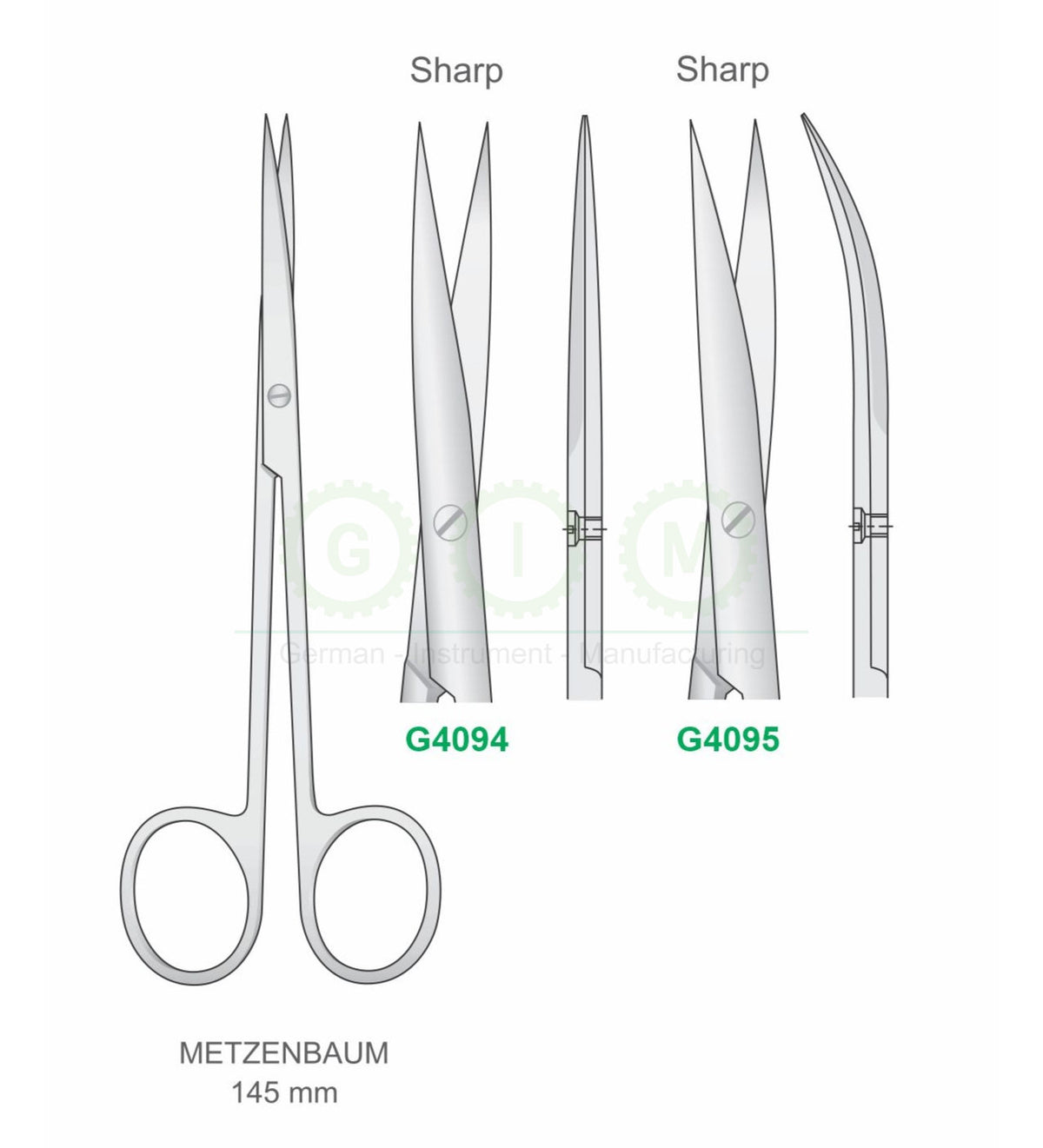 Metzenbaum Surgical Scissors 145mm Sharp Straight and Curved - G4094 / G4095