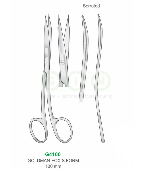Goldman-Fox Surgical Scissors 130mm S Form Serrated - G4100
