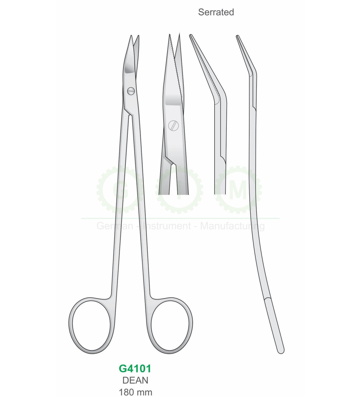 Dean Surgical Scissors 180mm Serrated Angled - G4101
