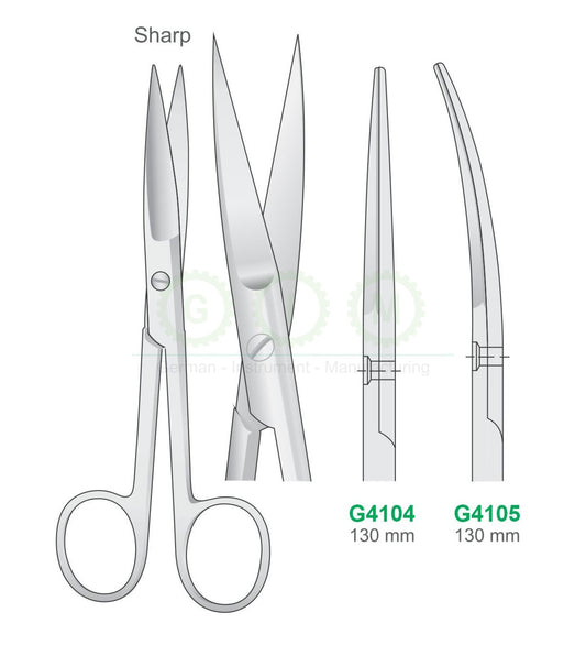Surgical Scissors 130mm Sharp Straight and Curved - G4104 / G4105