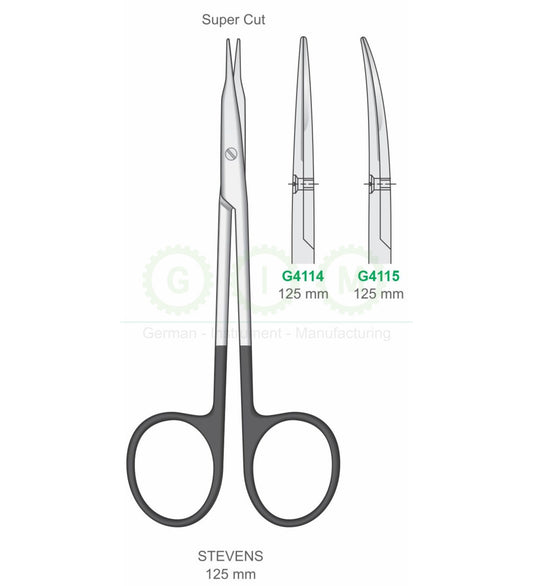 Stevens Surgical Scissors 125mm Super Cut Straight and Curved - G4114 / G4115