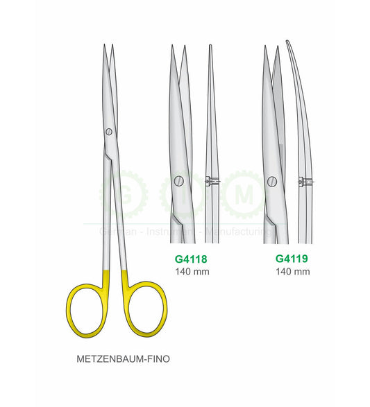 Metzenbaum-Fino Surgical Scissors 140mm Tungsten Carbide Straight/Curved G4118-G4119