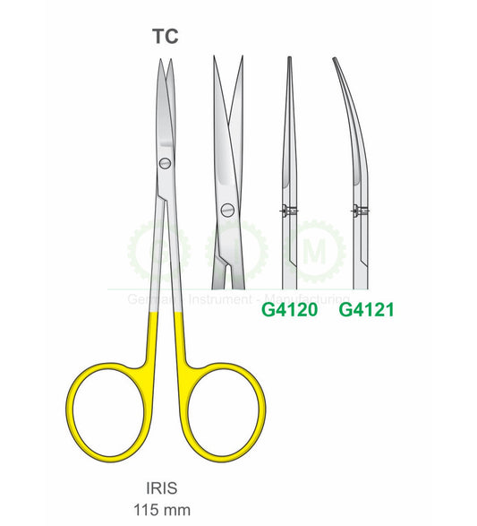 Iris Surgical Scissors 115mm Tungsten Carbide Straight and Curved - G4120 / G4121