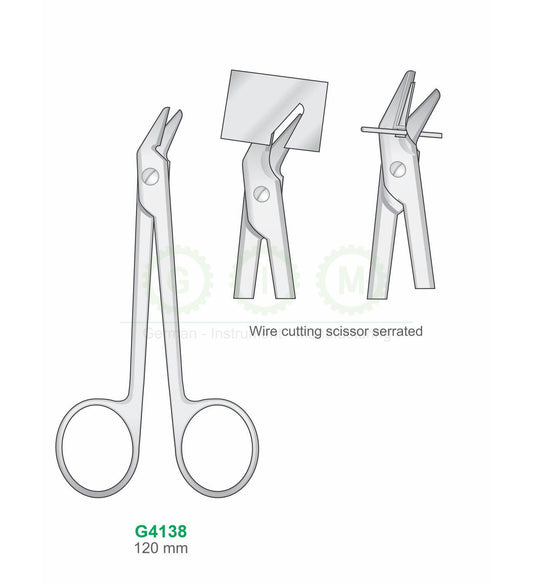 Wire Cutting Scissors 120mm Serrated Angled - G4138