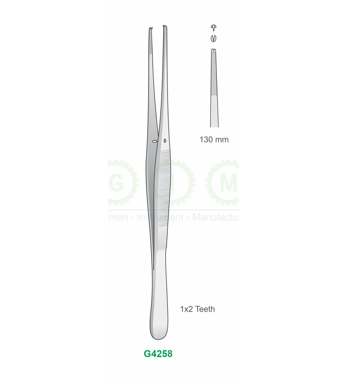 Standard 1x2 Teeth Tissue Forceps