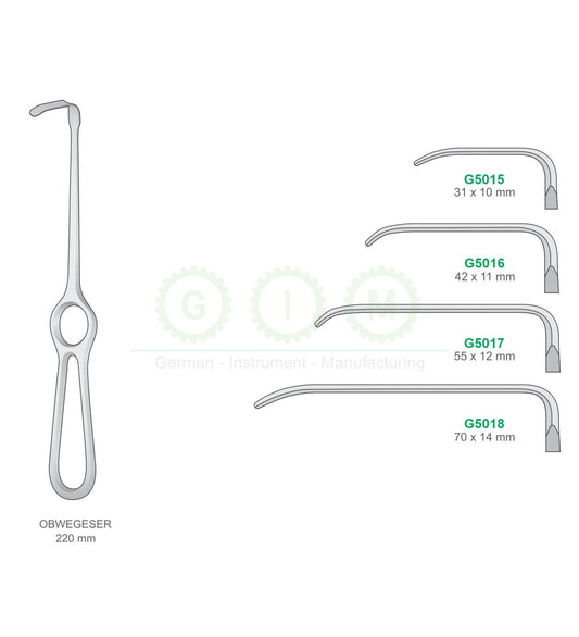 Obwegeser Retractors, 220mm, Assorted Blade Sizes