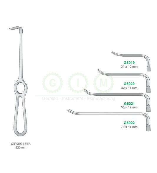 Obwegeser Retractors, 220mm, Assorted Blade Sizes