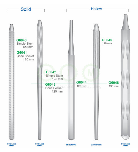 Dental Mirror Handles, Stainless Steel and Hollow Styles