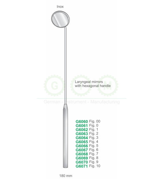 Laryngeal Mirrors with Hexagonal Handle, 180mm