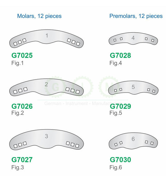 Dental Matrix Bands for Molars and Premolars, 12-Piece Sets
