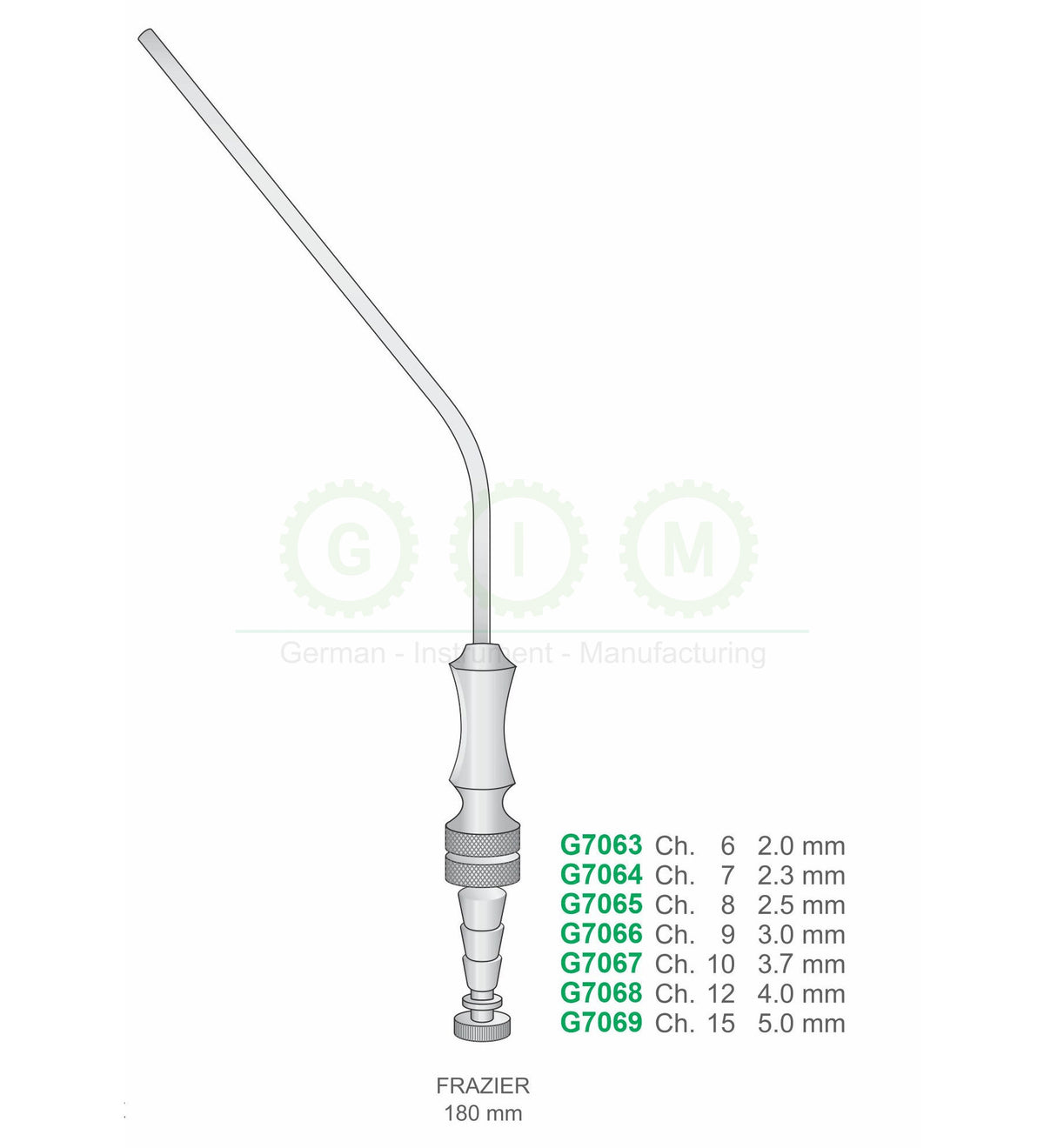 Frazier Suction Tubes, 180mm