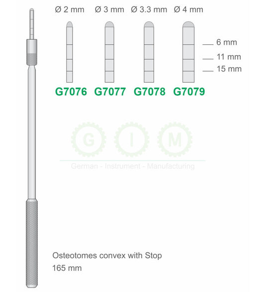Convex Osteotomes with Stop, 165mm