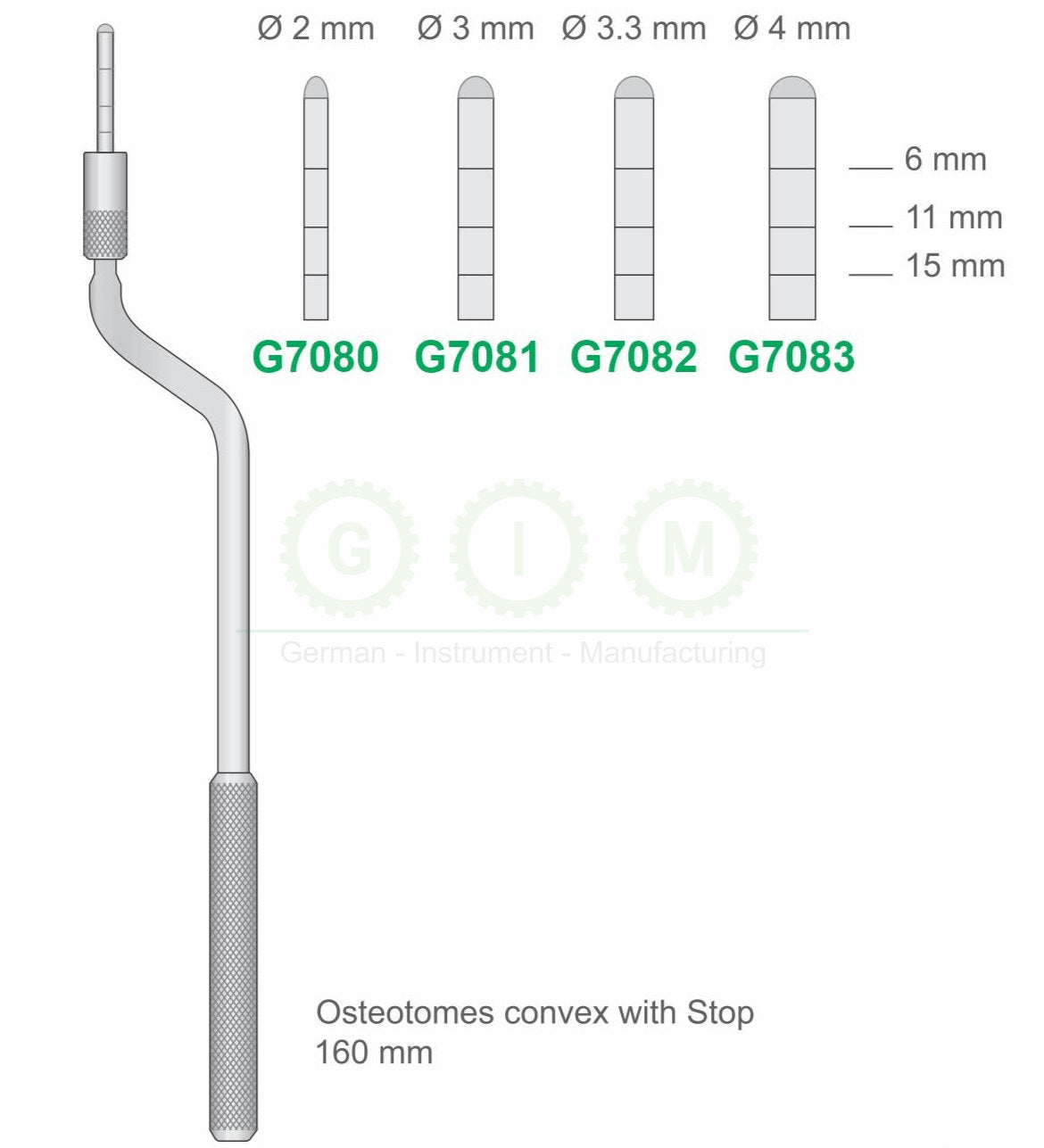 Convex Osteotomes with Stop, 160mm